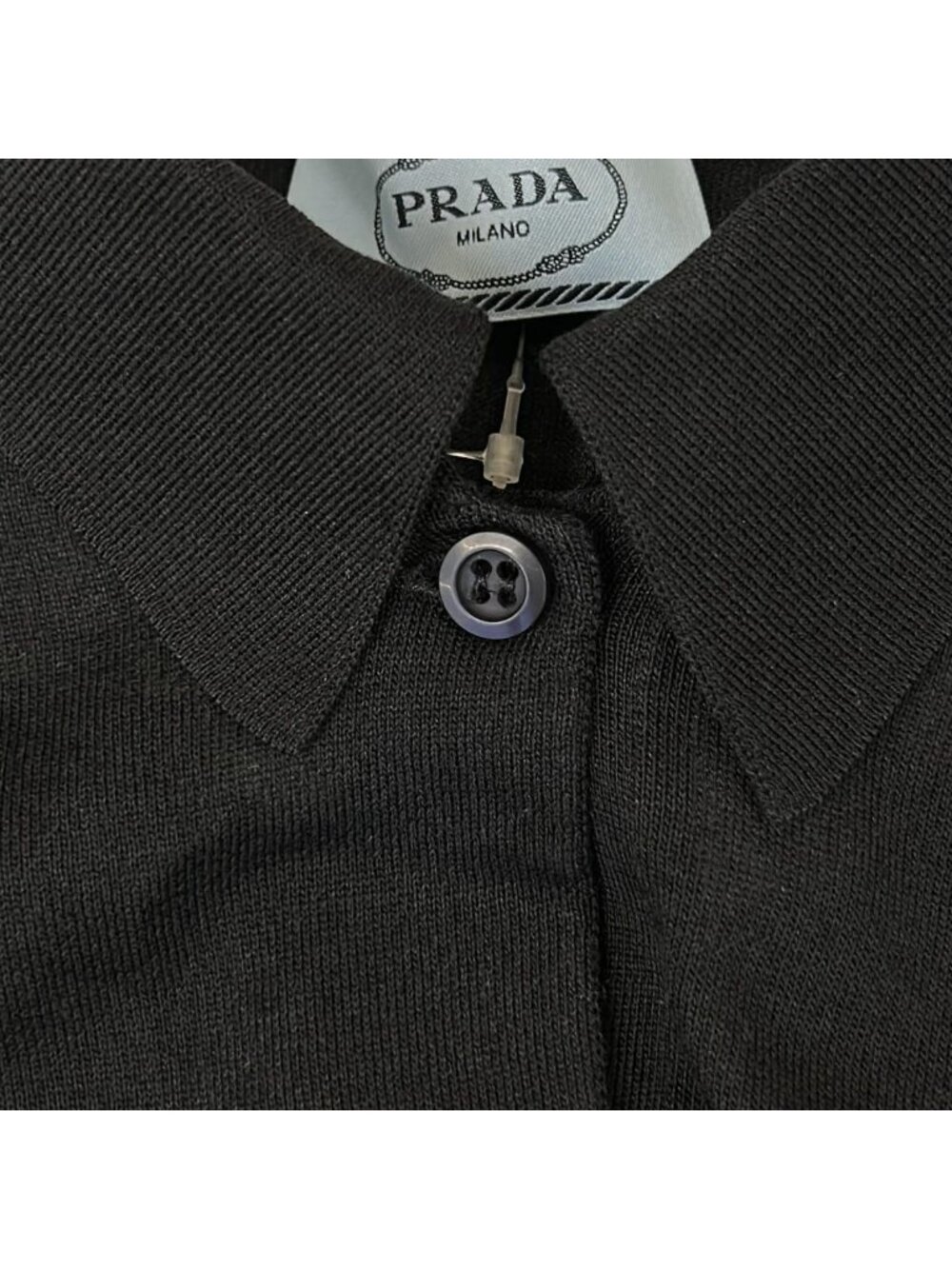 Prada Long Sleeve Polo Shirt 46 S Black White Detachable Collar - Picture 7 of 8